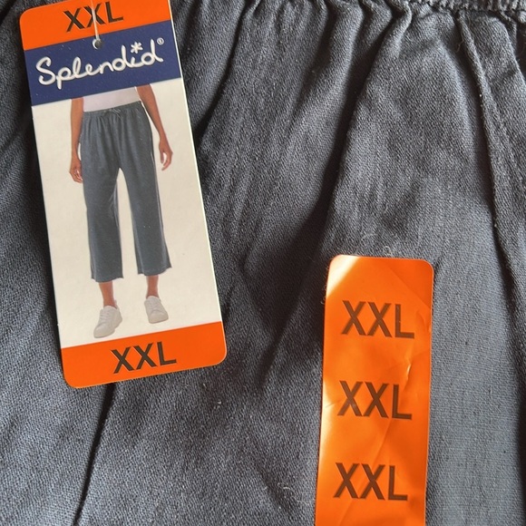 NWT Splendid Women's Navy Wide Leg Crop linen Pants Drawstring Elastic-waist - Picture 4 of 4
